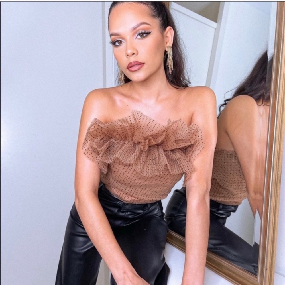 Zara Brown Ruffled Crop Top - Picture 5 of 12
